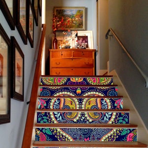 3D motif indien décoration adhésif vinyle panneaux de contremarche d&#39;escalier escaliers contremarches autocollant mural photo murale vinyle autocollant papier peint amovible