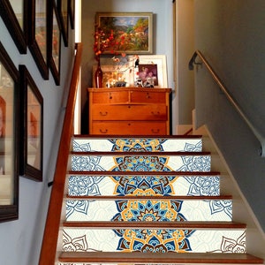 3D Indian Pattern Decoration Adhesive Vinyl Stair Riser Panels Stairs Risers Sticker Mural Photo Mural Vinyl Decal Wallpaper Removable