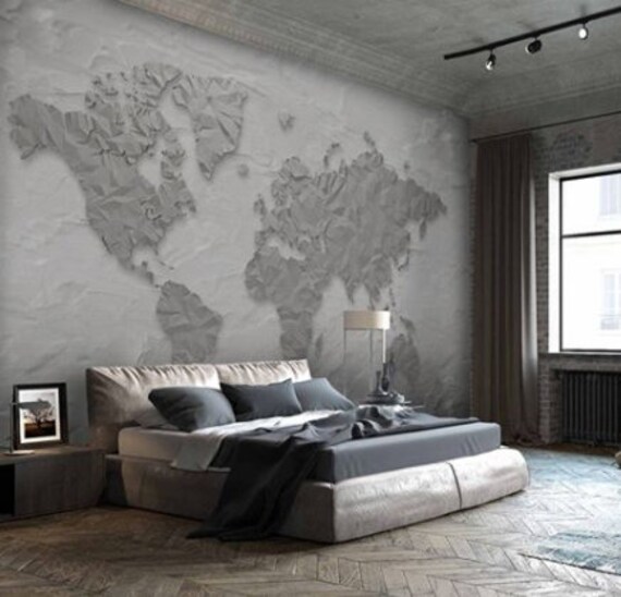 Grayish World Map Bedroom Nursery Wallpaper Sticker Wall Nursery Mural Self Adhesive Exclusive Design Photo Wallpaper