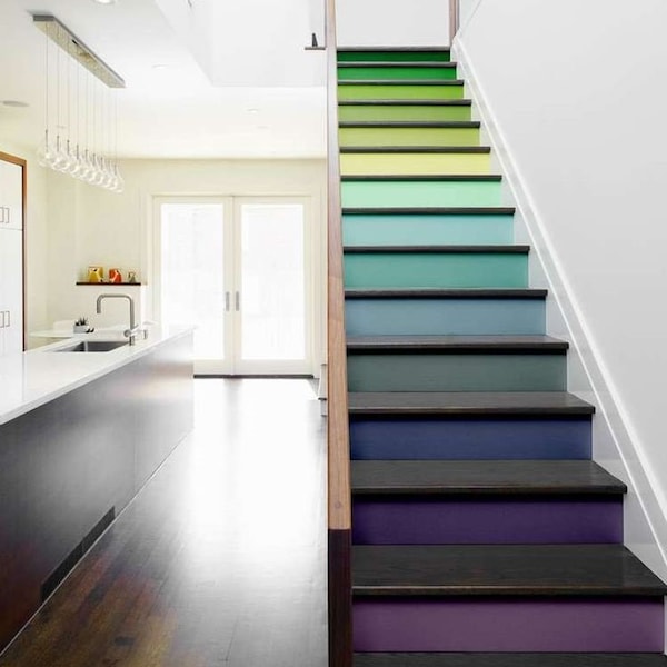 Blauwgroene trapverhogers stickers Regenboog trap stickers Verwijderbare trapverhogers panelen Trapverhogers voor de slaapkamer Aanpasbare trap stickers