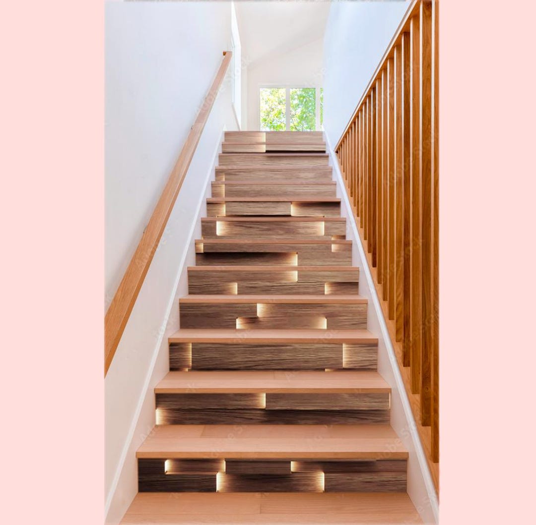 Stair Riser Wood Pattern Design Wood Planks Stair Risers Wooden Texture Stickers Block and Backlights ...