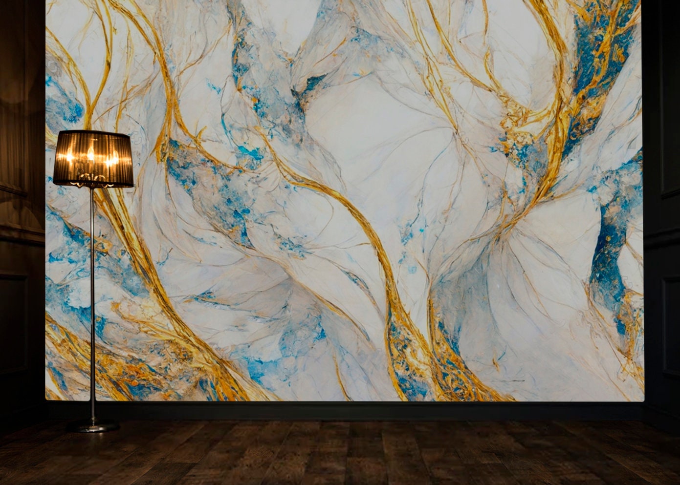 Ivory Gold Navy Blue Luxury Marble Wallpaper Wall Sticker Decor Ceiling ...
