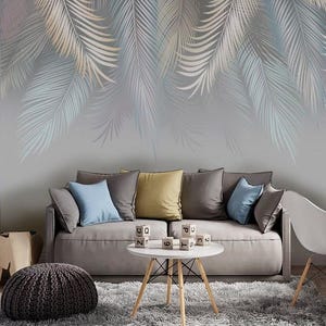 Pink blue Palm Leaves Exotic Leaves Wallpaper Abstract Leaves Sticker Wall papers Bedroom palm Leaves Removable Decal Abstract Exotic Murals