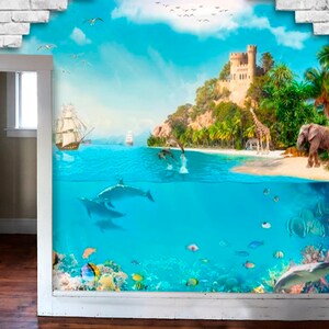 Extra Large 218,5 pollici per 98,5 pollici !!!!! VENDITA!!!!! 20% di sconto sui delfini 3D bianco mattoni carta da parati per bambini Camera da parati