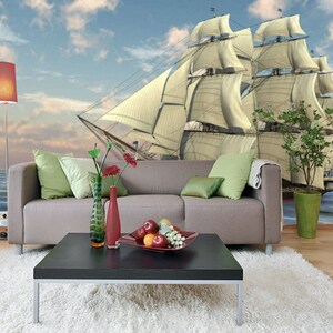 Ship with Sails Kids Wallpaper Kids Room Sticker Wall Nursery Navigator Photo Wallpaper Mural Self Adhesive Exclusive Design Photo Wallpaper