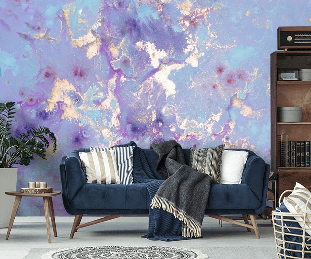 Blue Lilac Purple Gold Marble*** Vinyl Wallpaper Wall Sticker Decor ...