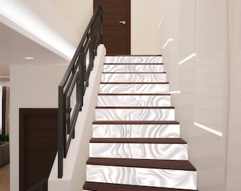 3D Waves Silk Stair Decoration Adhesive Vinyl Stair Riser Panels Stairs Risers Sticker Mural Photo Mural Vinyl Decal Wallpaper Removable