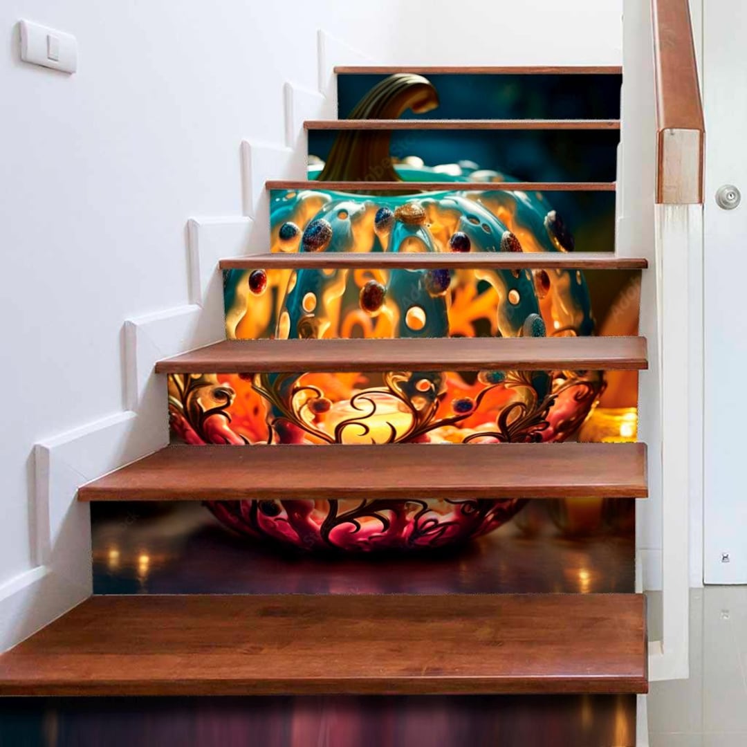 Autocollants Escalier Halloween - 15 Bande Toile D'Araignée Vinyle Multicolore 18x100cm Pour Décorer Marches Et Murs