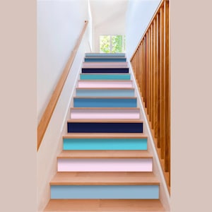 Blue and Gray Stair Risers Customizable Stair Stickers Decoration Teal blue Stair Risers Stickers Removable Decal Home staircase Stickers