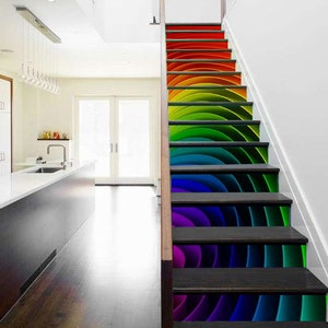 Rainbow Stairs Panneaux d’escalier multicolores Autocollants en vinyle Panneaux de contremarche d’escalier Contremarches d’escalier Autocollant Mural Photo Murale Papier peint autocollant en vinyle