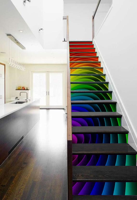 Rainbow Stairs Multicolor Stair Panels Self Adhesive Vinyl Stair Riser