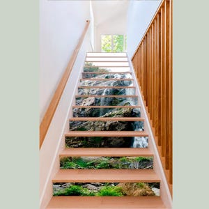Waterfall Stairway Decoration Adhesive Vinyl Stair Riser Panels Stairs Risers Stickers Mural Photo Mural Vinyl Decal Wallpaper Removable