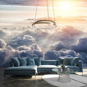 Sunrise with Puffy Gray Clouds 3D Wallpaper 3D Self Adhesive Wall Mural Wallpaper Vinyl Wallpaper Exclusive Design Photo Wallpaper