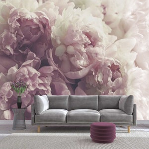 Purple Peonies Flowers 3D Wallpaper 3D Self Adhesive Wall Mural Wallpaper Vinyl Wallpaper Exclusive Design Photo Wallpaper