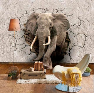 3D elephant Shattered Wall Sticker Wall Fabric Peel and Stick Wallpaper 3D  Wall Mural Self Adhesive Exclusive Design 3D Photo Wallpaper