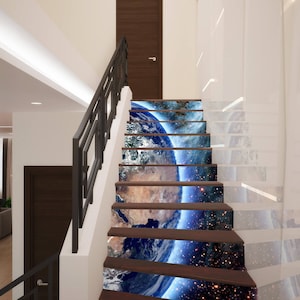 3D Night Space Stairway Decorazione Adesivo Vinile Scale Riser Pannelli Scale Risers Adesivo Murale Foto Murale Decalcomania in vinile Carta da parati rimovibile