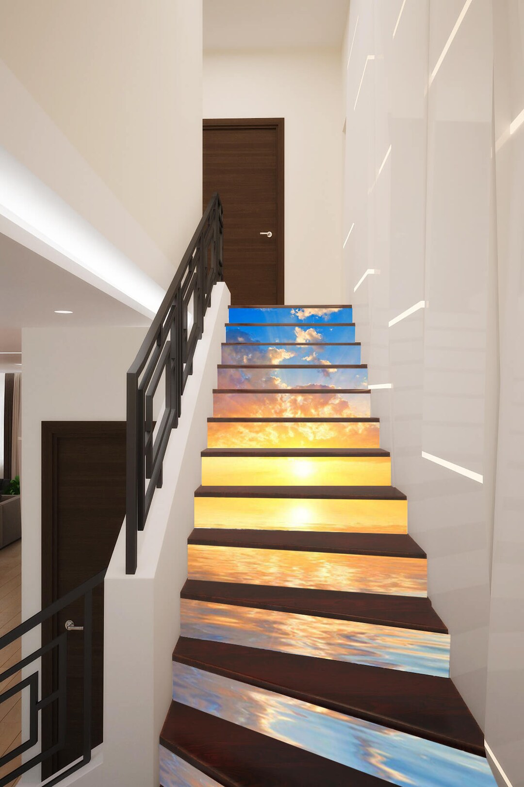 Vinilos Decorativos Para Escalera Con Paisaje De Cascada | 13 Piezas, 18x100 Cm Cada Una, Removibles