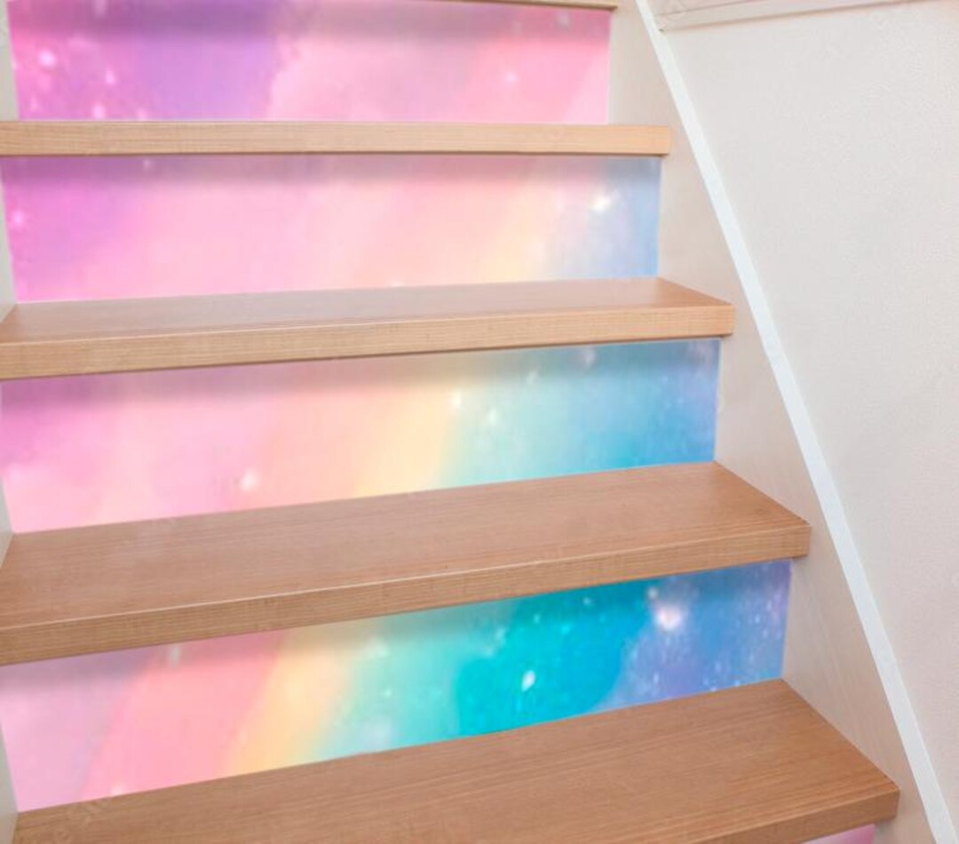Rainbow and Heaven Stairs Pink Stair Panels Self Adhesive Riser Panels ...