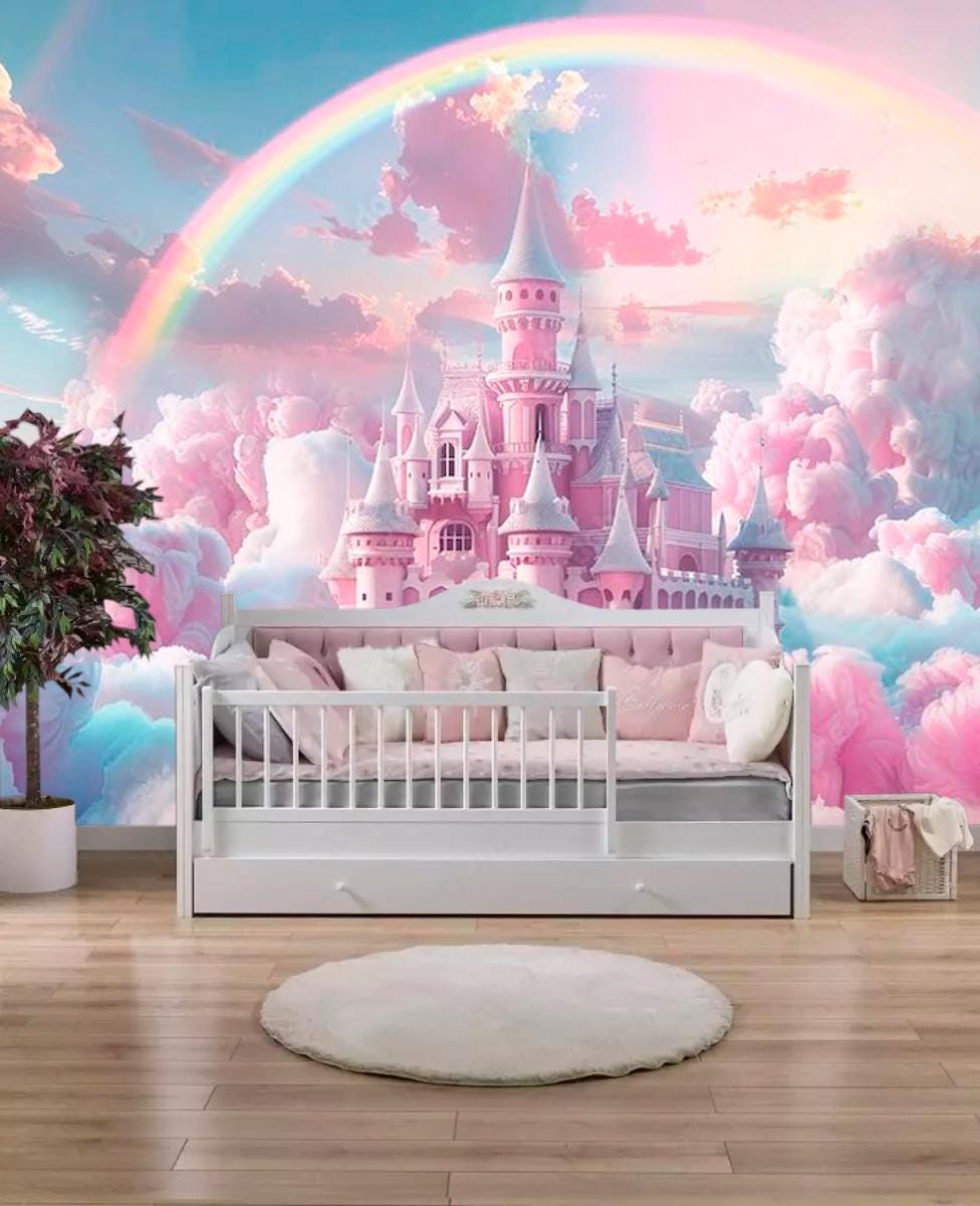 Fairy Castle in Clouds Wallpaper Girls Room Castle Wall Mural Princess ...