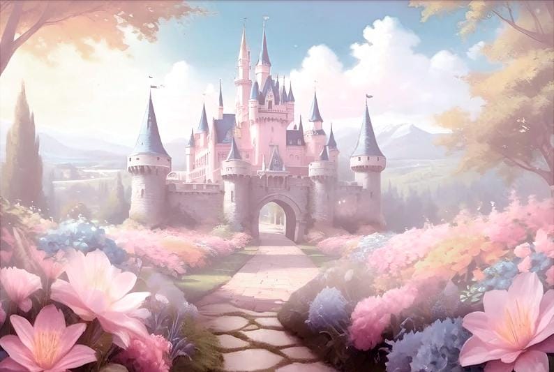 Fairytale Pink Castle Wallpaper Pastel Dreamy Princess Wall Mural ...
