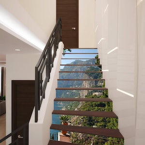 3D Terrace Ocean Stair Decoration Adhesive Vinyl Stair Riser Panels Stairs Risers Sticker Mural Photo Mural Vinyl Decal Wallpaper Removable
