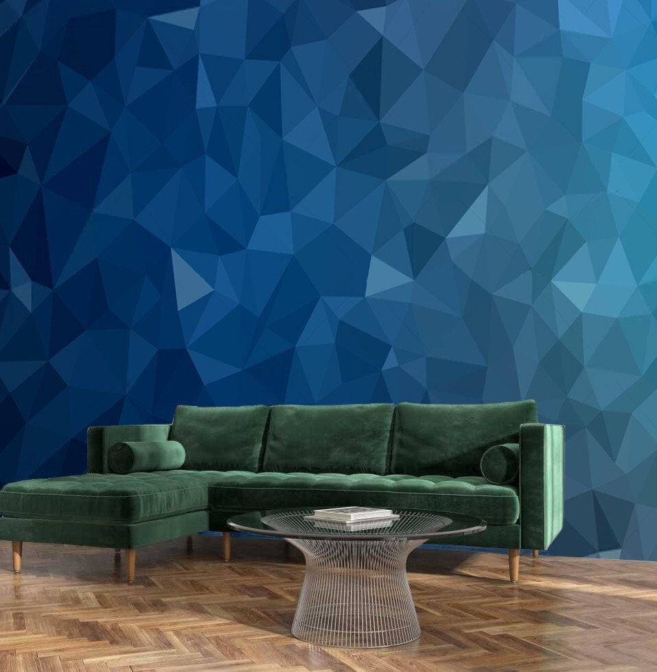 Navy Blue Abstract Wall Mural Royal Blue Geometric Triangles Wallpaper ...
