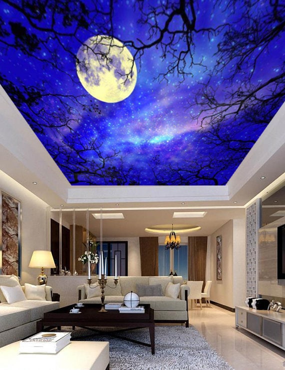 Night Stars Moon Sky Ceiling Sticker Ceiling decor Night Heavens Photo  Paper Ceiling Mural Self Adhesive Exclusive Design Photo Wallpaper