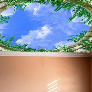 Sonniger, klarer Himmel, Deckenaufkleber, Deckendekoration, Sonne, Himmel, hellblaue Decke, Wandbild, Schlafzimmer, Decke, Himmel, Fototapete, anpassbar