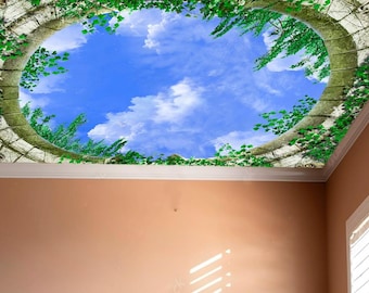 Sunny Clear Sky Techo Pegatina Decoración del techo Sun Heaven Brightly Blue Techo Mural Dormitorio Techo Cielo Foto Fondo de pantalla Personalizable
