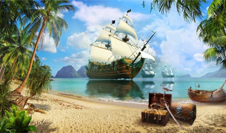 Treasure Island Pirate Ship Kids Room Wallpaper Kids Room Sticker Wall Nursery Photo Mural Self Adhesive Exclusive Design Photo Wallpaper image 2