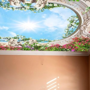 Himmel durch Blumen Deckenwandbilder Himmelsdeckenaufkleber Deckendekor Blätter Grüner Ast Wohnzimmer Deckenwandbilder Anpassbare Aufkleber