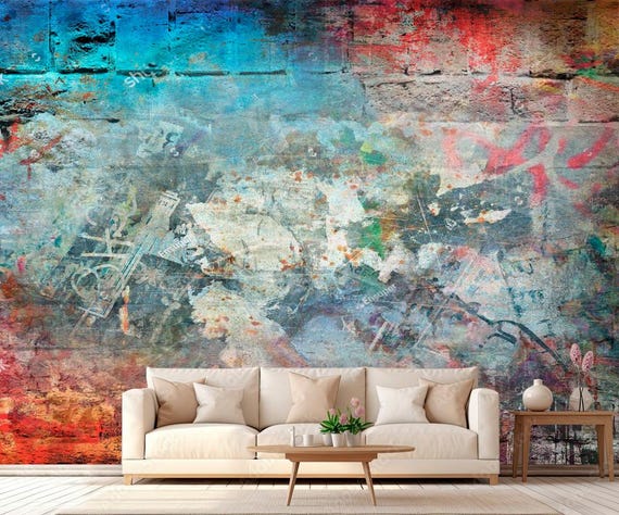 Graffiti Wall decal Multicolor Brick Wallpaper Street Art Wall Sticker Teenager Graffiti Wall decor Customizable Street art Murals Removable
