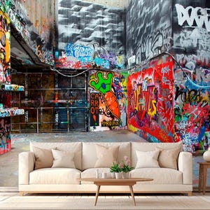 Graffiti wall mural Street art Wall decals Backdrop Graffiti street Wall Sticker Teenager wall mural Customizable Grunge Wallpaper Removable