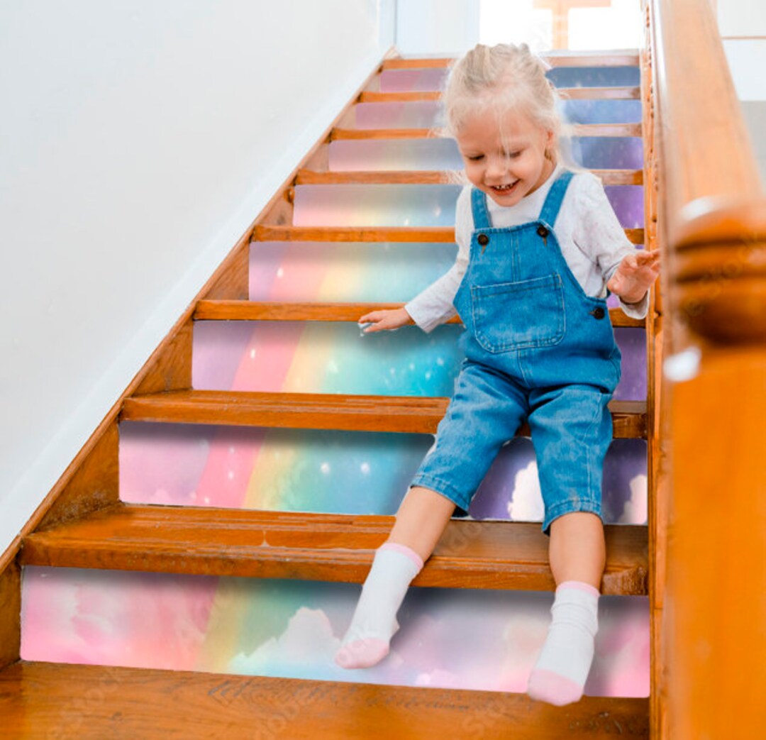 Rainbow and Heaven Stairs Pink Stair Panels Self Adhesive Riser Panels ...