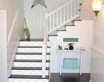 3D Waves Stairway Decoration Adhesive Vinyl Stair Riser Panels Stairs Risers Stickers Mural Photo Mural Vinyl Decal Wallpaper Removable