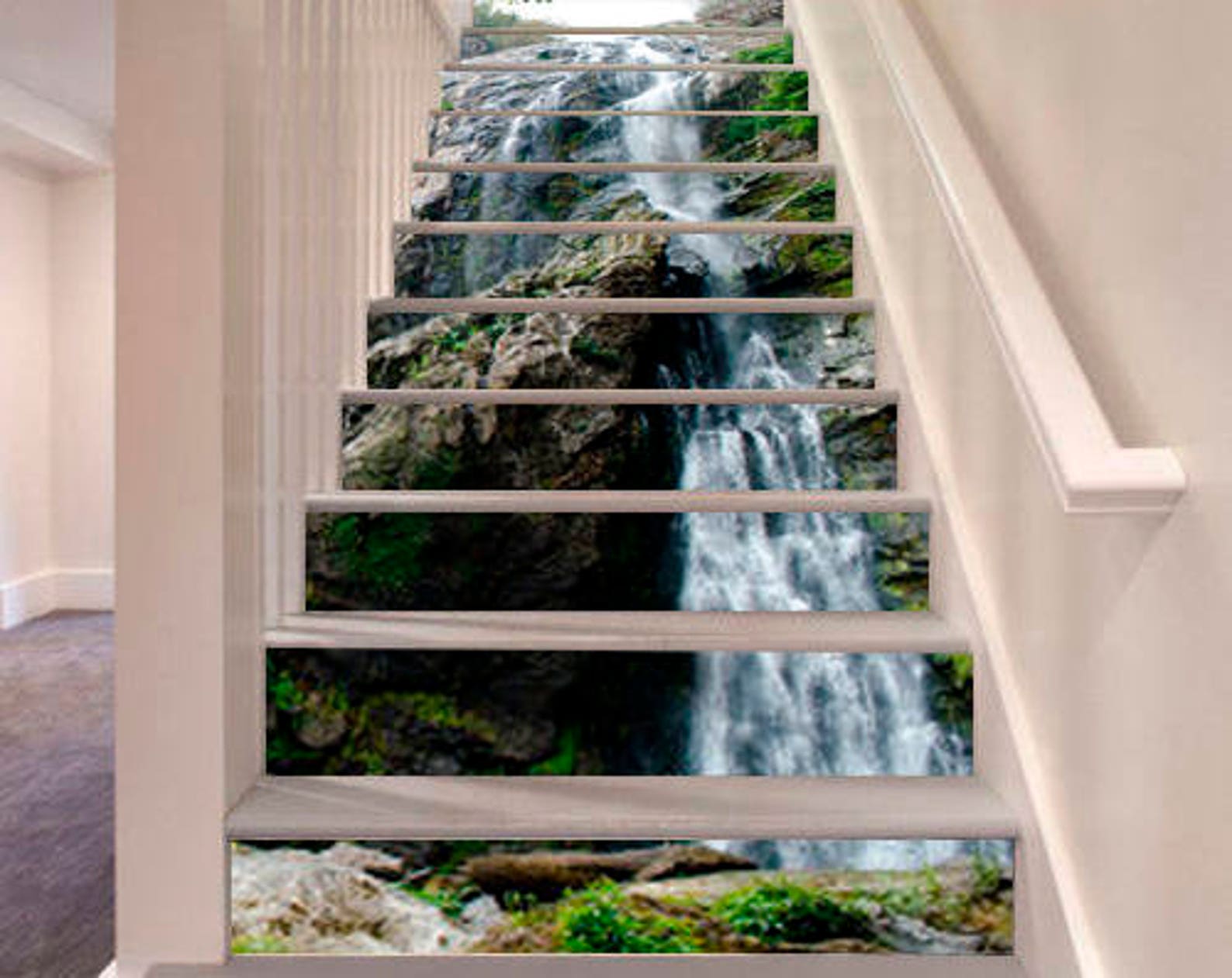 Waterfall Railing Insert Waterfall Stairway Decoration Adhesive Vinyl Stair Riser Panels Stairs ...