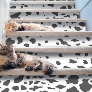 Leopard pattern monochrome stair risers Animal print Stair Stickers Wild cat Stair Panels peel and stick Stair Riser Sticker Removable Decal