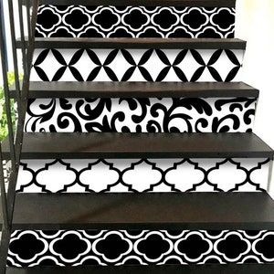 Geometric Black White Pattern Self Adhesive Stairs Oriental Ornament Risers Sticker Mural Photo Mural Vinyl Decal Wallpaper