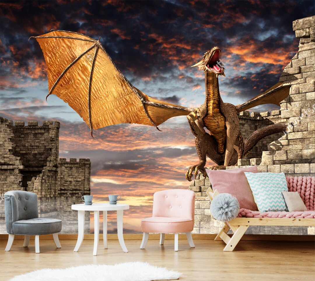 Golden Dragon Castle Bedroom Wallpaper Kids Room Sticker Wall - Etsy