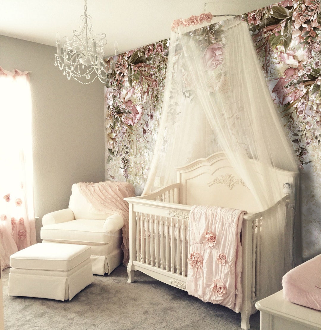 Pink Ivory Large Peonies Floral Nursery Wallpaper Purple Beige Peonies ...