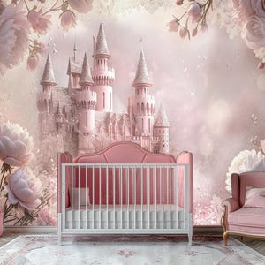 Princess Castle Wall Mural – Pink Fairytale Wallpaper for Girls Room ...