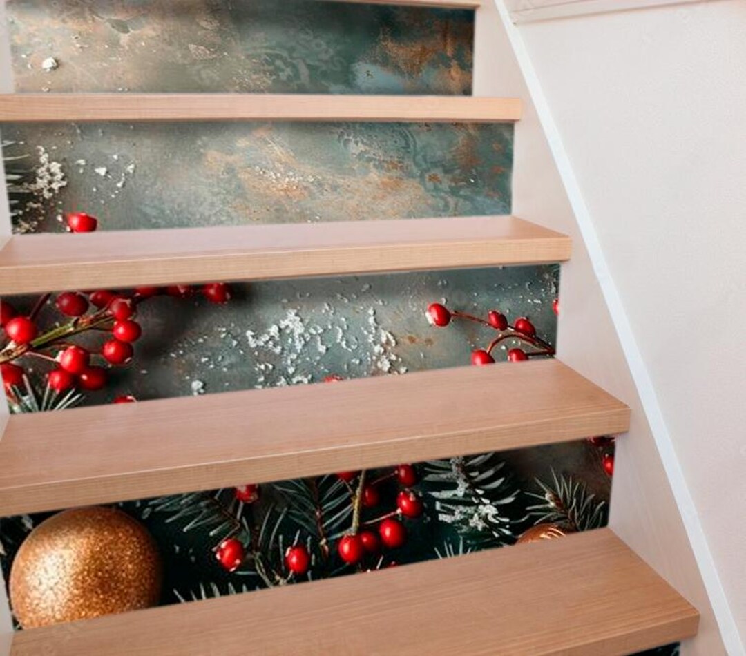 Christmas Stair Stickers on Grunge Background New Year Tree Stair ...