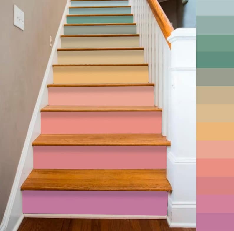 Rainbow Stairs Multicolor Stair Panels Self Adhesive Vinyl Etsy