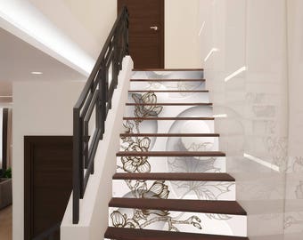 3D Flowers Stairway Decoration Adhesive Vinyl Stair Riser Panels Stairs Risers Stickers Mural Photo Mural Vinyl Decal Wallpaper Removable