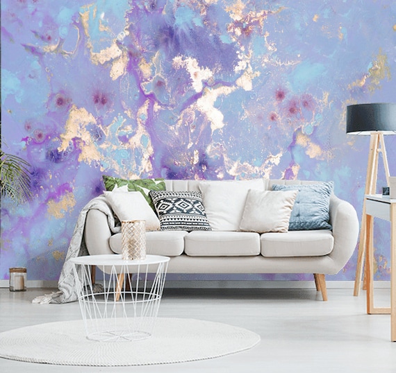 Blue Lilac Purple Gold Marble*** Vinyl Wallpaper Wall