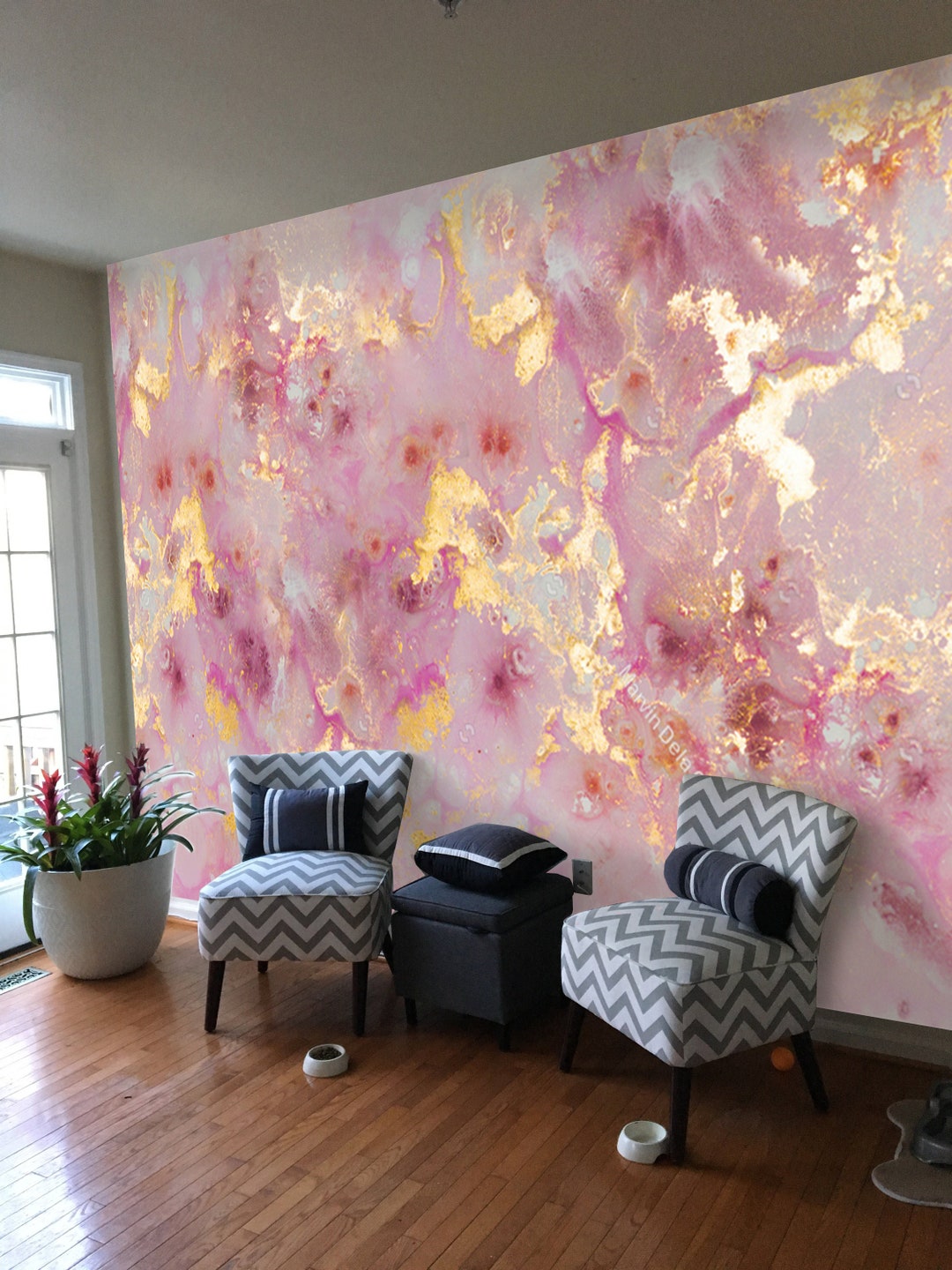 Pink Purple Gold Luxury Marble Wallpaper Wall Sticker Decor Ceiling ...