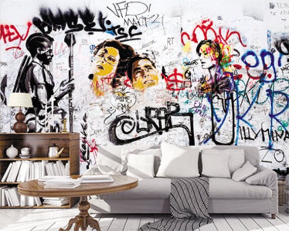 Decorazione di Graffiti Art Wallpaper 3D Wall Sticker muro Graffiti Street  Art 3D parete murale Self Design esclusivo adesivo 3D PhotoWallpaper -   Italia