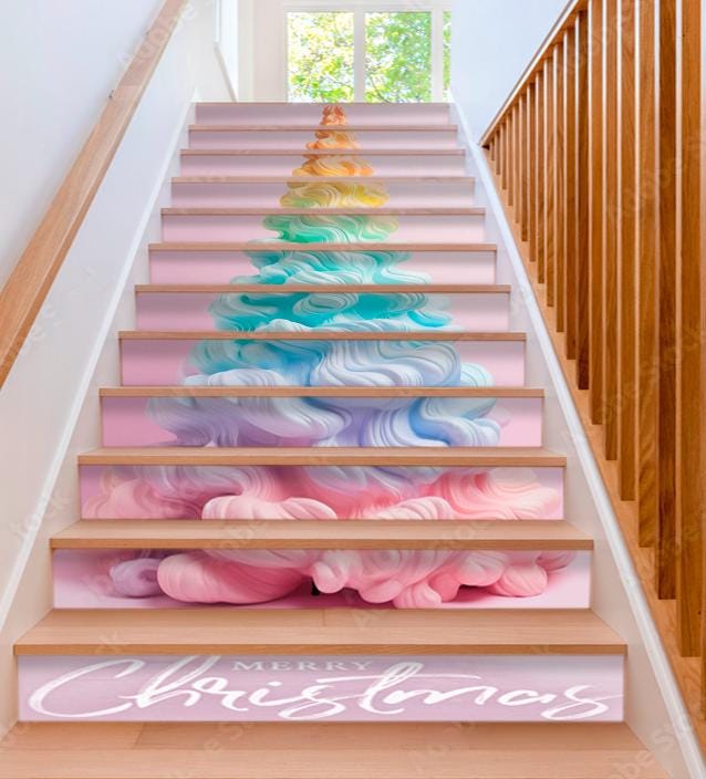 Merry Christmas Tree Stair Decoration Pink Blue New Year Tree Stairway ...