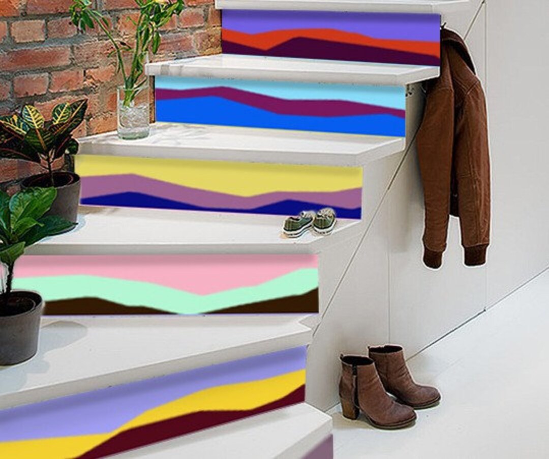 Rainbow Waves Stairs Multicolor Stair Panels Self Adhesive Vinyl Stair ...