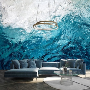 White Blue 3D Waves Abstract Painting Background Wallpaper 3D Wall Sticker decor Wall Mural Self Adhesive Exclusive Design 3D PhotoWallpaper